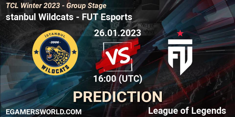 İstanbul Wildcats - FUT Esports: ennuste. 26.01.2023 at 16:00, LoL, TCL Winter 2023 - Group Stage