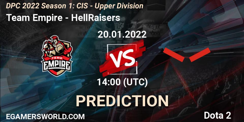 Team Empire - HellRaisers: ennuste. 20.01.2022 at 14:00, Dota 2, DPC 2022 Season 1: CIS - Upper Division