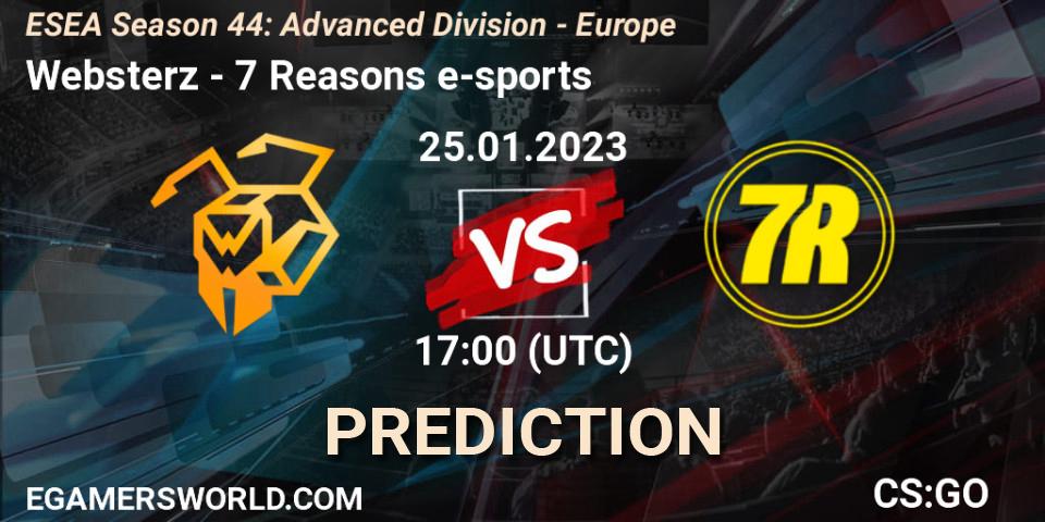 Websterz - 7 Reasons e-sports: ennuste. 01.02.23, CS2 (CS:GO), ESEA Season 44: Advanced Division - Europe