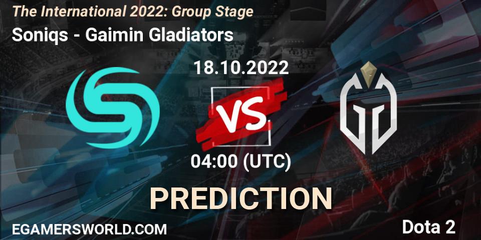 Soniqs - Gaimin Gladiators: ennuste. 18.10.2022 at 04:23, Dota 2, The International 2022: Group Stage