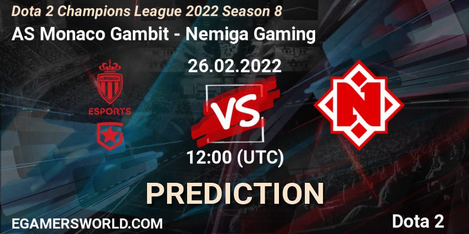 AS Monaco Gambit - Nemiga Gaming: ennuste. 24.03.2022 at 12:00, Dota 2, Dota 2 Champions League 2022 Season 8