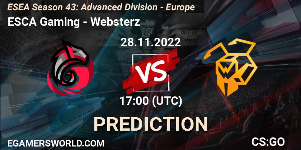 ESCA Gaming - Websterz: ennuste. 28.11.22, CS2 (CS:GO), ESEA Season 43: Advanced Division - Europe