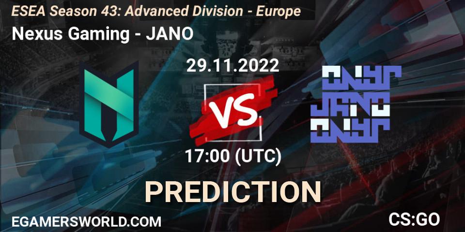 Nexus Gaming - JANO: ennuste. 29.11.22, CS2 (CS:GO), ESEA Season 43: Advanced Division - Europe