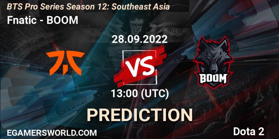 Fnatic - BOOM: ennuste. 27.09.2022 at 09:01, Dota 2, BTS Pro Series Season 12: Southeast Asia