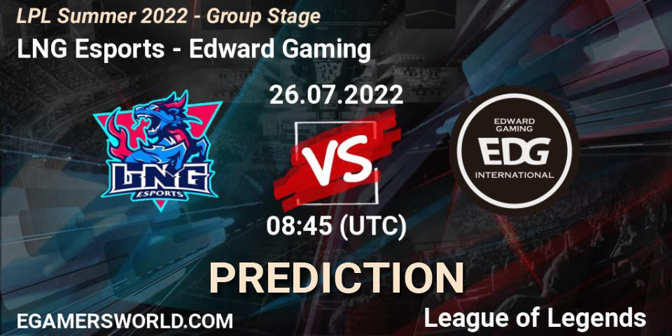 LNG Esports - Edward Gaming: ennuste. 26.07.2022 at 09:00, LoL, LPL Summer 2022 - Group Stage
