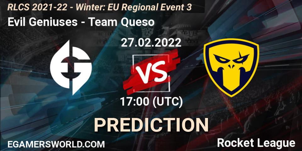 Evil Geniuses - Team Queso: ennuste. 27.02.2022 at 17:00, Rocket League, RLCS 2021-22 - Winter: EU Regional Event 3