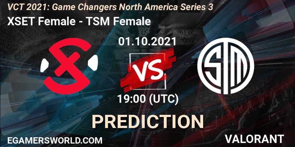 XSET Female - TSM Female: ennuste. 01.10.2021 at 19:00, VALORANT, VCT 2021: Game Changers North America Series 3