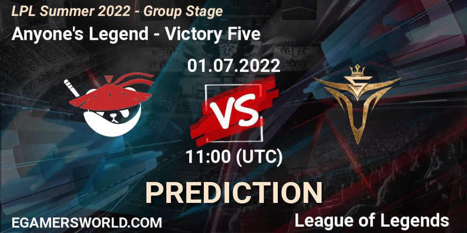 Anyone's Legend - Victory Five: ennuste. 01.07.22, LoL, LPL Summer 2022 - Group Stage