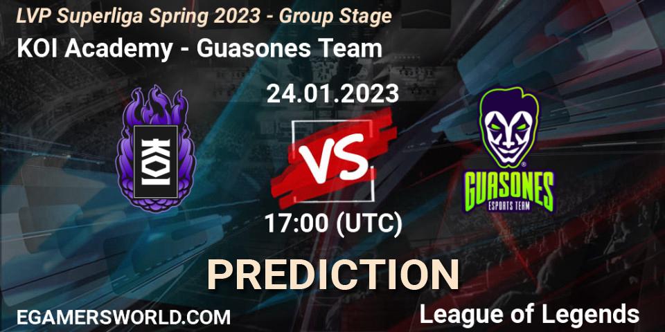 KOI Academy - Guasones Team: ennuste. 24.01.2023 at 18:00, LoL, LVP Superliga Spring 2023 - Group Stage