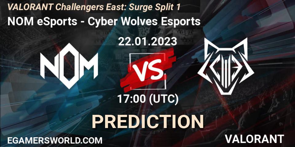NOM eSports - Cyber Wolves Esports: ennuste. 22.01.2023 at 17:00, VALORANT, VALORANT Challengers 2023 East: Surge Split 1