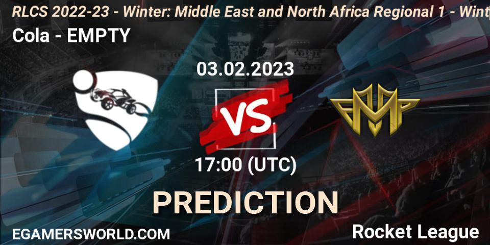 Cola - EMPTY: ennuste. 03.02.2023 at 17:00, Rocket League, RLCS 2022-23 - Winter: Middle East and North Africa Regional 1 - Winter Open