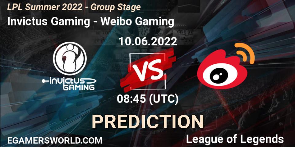 Invictus Gaming - Weibo Gaming: ennuste. 10.06.2022 at 08:45, LoL, LPL Summer 2022 - Group Stage