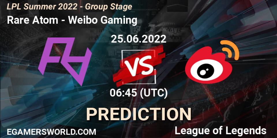 Rare Atom - Weibo Gaming: ennuste. 25.06.2022 at 06:45, LoL, LPL Summer 2022 - Group Stage