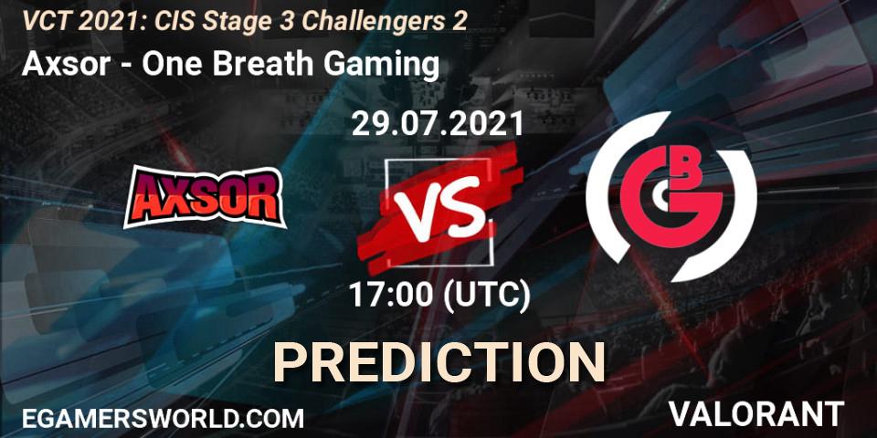 Axsor - One Breath Gaming: ennuste. 29.07.2021 at 18:00, VALORANT, VCT 2021: CIS Stage 3 Challengers 2