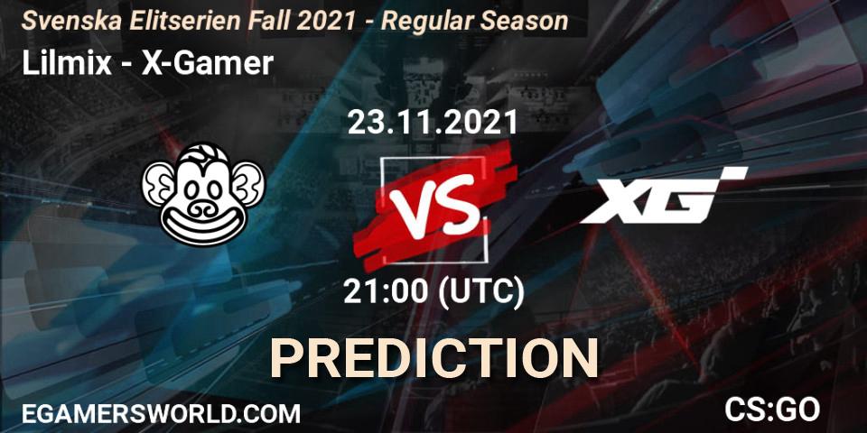 Lilmix - X-Gamer: ennuste. 23.11.2021 at 21:00, Counter-Strike (CS2), Svenska Elitserien Fall 2021 - Regular Season