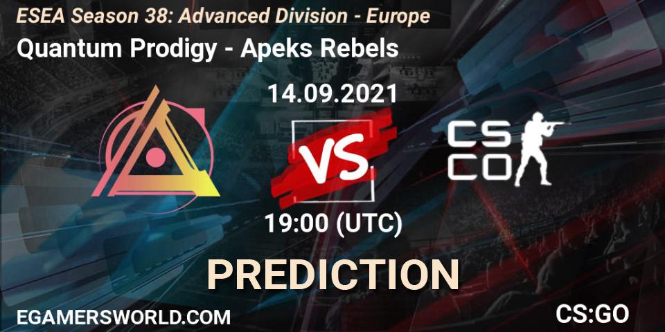 Quantum Prodigy - Apeks Rebels: ennuste. 14.09.2021 at 19:00, Counter-Strike (CS2), ESEA Season 38: Advanced Division - Europe