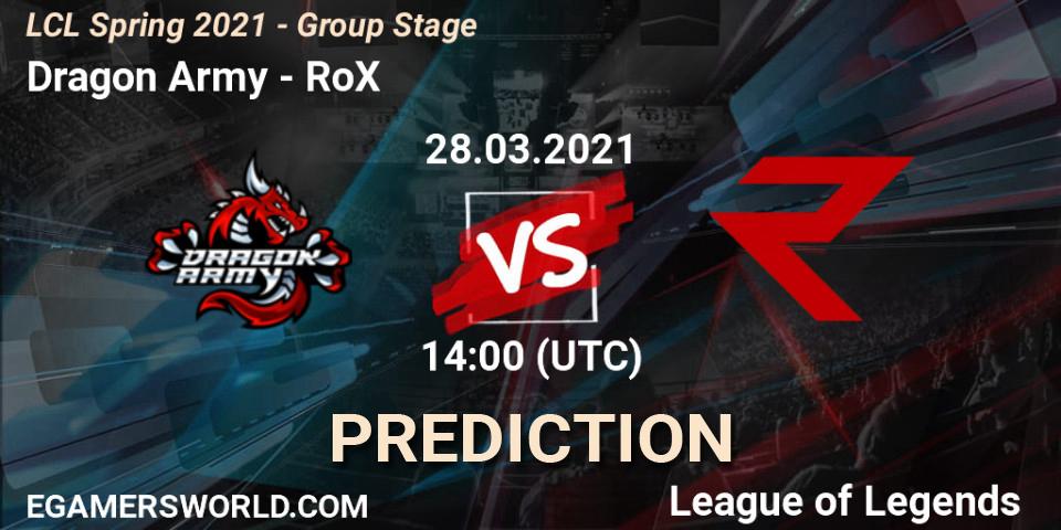 Dragon Army - RoX: ennuste. 28.03.2021 at 14:00, LoL, LCL Spring 2021 - Group Stage
