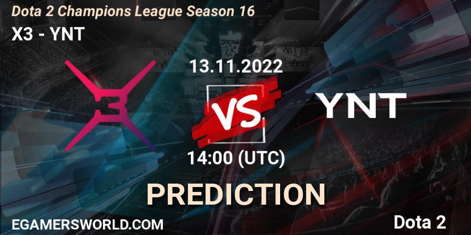 X3 - YNT: ennuste. 13.11.2022 at 14:00, Dota 2, Dota 2 Champions League Season 16