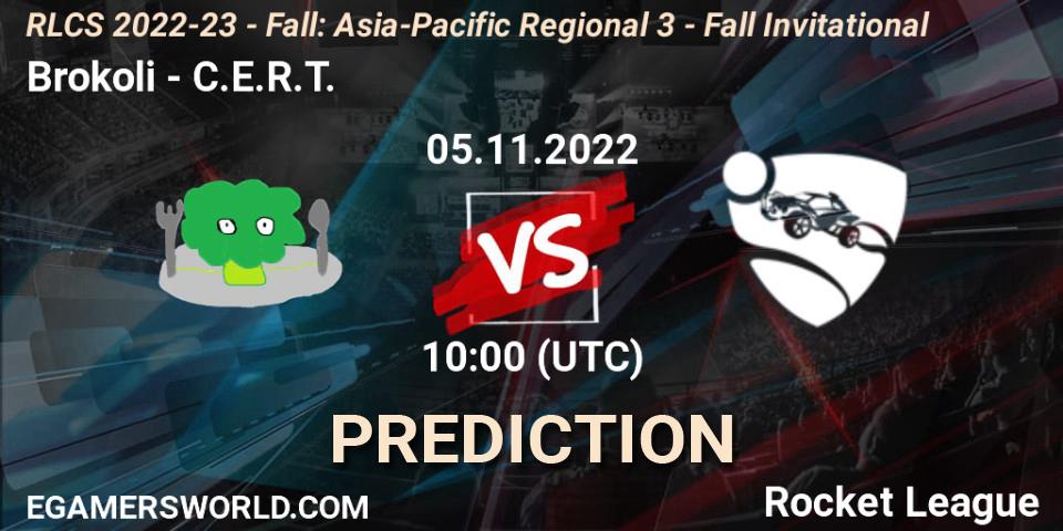 Brokoli - C.E.R.T.: ennuste. 05.11.2022 at 10:00, Rocket League, RLCS 2022-23 - Fall: Asia-Pacific Regional 3 - Fall Invitational