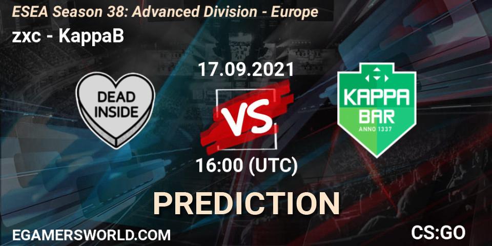 zxc - KappaB: ennuste. 17.09.2021 at 16:00, Counter-Strike (CS2), ESEA Season 38: Advanced Division - Europe