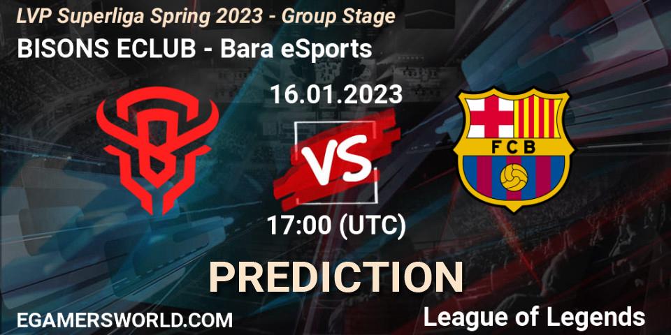 BISONS ECLUB - Barça eSports: ennuste. 16.01.2023 at 17:00, LoL, LVP Superliga Spring 2023 - Group Stage