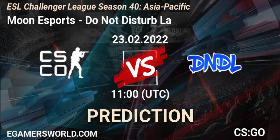 Moon Esports - Do Not Disturb La: ennuste. 23.02.2022 at 12:00, Counter-Strike (CS2), ESL Challenger League Season 40: Asia-Pacific