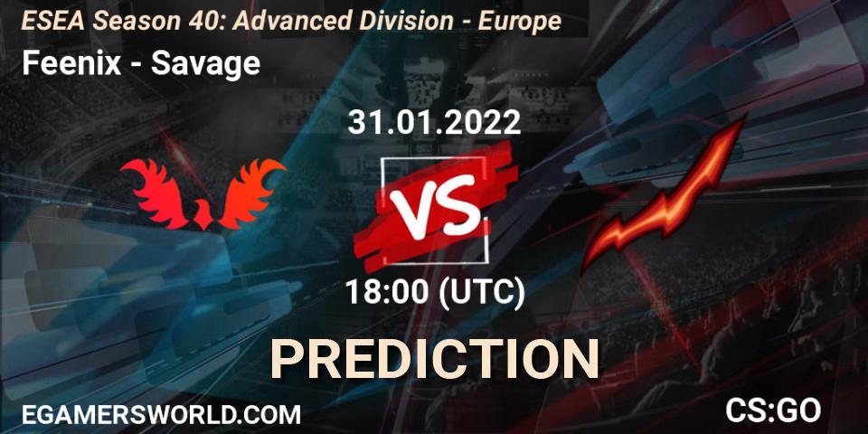 Feenix - Savage: ennuste. 31.01.2022 at 18:00, Counter-Strike (CS2), ESEA Season 40: Advanced Division - Europe