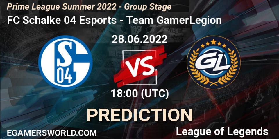 FC Schalke 04 Esports - Team GamerLegion: ennuste. 28.06.22, LoL, Prime League Summer 2022 - Group Stage