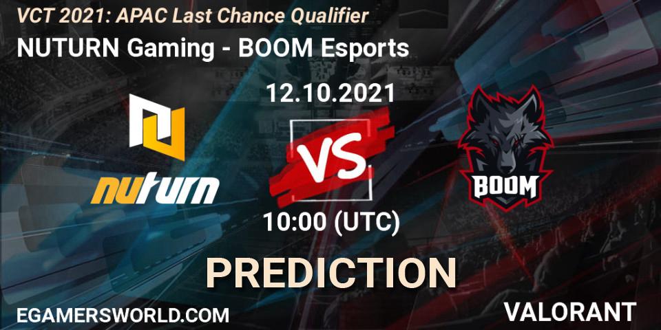 NUTURN Gaming - BOOM Esports: ennuste. 12.10.2021 at 11:00, VALORANT, VCT 2021: APAC Last Chance Qualifier