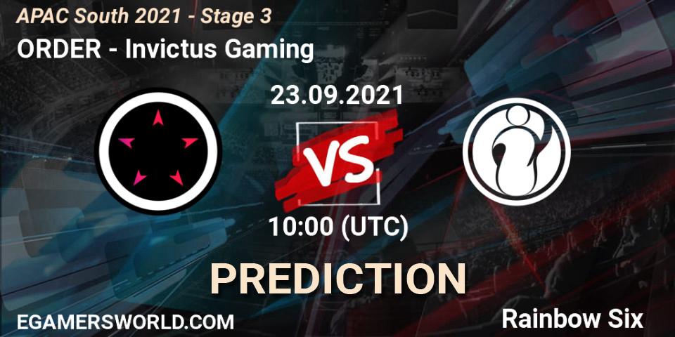 ORDER - Invictus Gaming: ennuste. 23.09.2021 at 10:30, Rainbow Six, APAC South 2021 - Stage 3