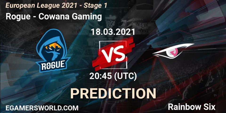 Rogue - Cowana Gaming: ennuste. 18.03.2021 at 20:45, Rainbow Six, European League 2021 - Stage 1