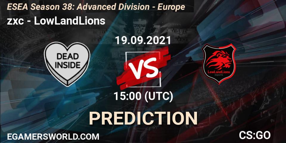 zxc - LowLandLions: ennuste. 19.09.2021 at 15:00, Counter-Strike (CS2), ESEA Season 38: Advanced Division - Europe