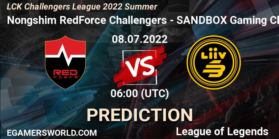 Nongshim RedForce Challengers - SANDBOX Gaming Challengers: ennuste. 08.07.2022 at 06:00, LoL, LCK Challengers League 2022 Summer
