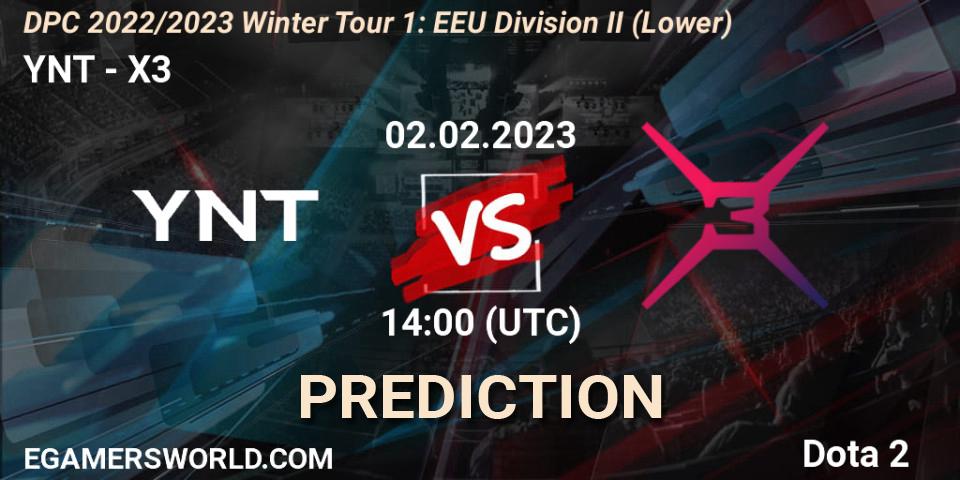 YNT - X3: ennuste. 02.02.23, Dota 2, DPC 2022/2023 Winter Tour 1: EEU Division II (Lower)