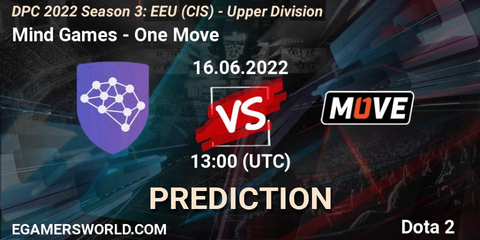 Mind Games - One Move: ennuste. 16.06.2022 at 13:00, Dota 2, DPC EEU (CIS) 2021/2022 Tour 3: Division I