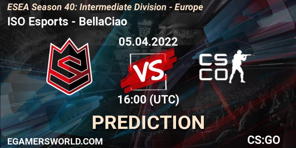 ISO Esports - BellaCiao: ennuste. 05.04.2022 at 16:00, Counter-Strike (CS2), ESEA Season 40: Intermediate Division - Europe