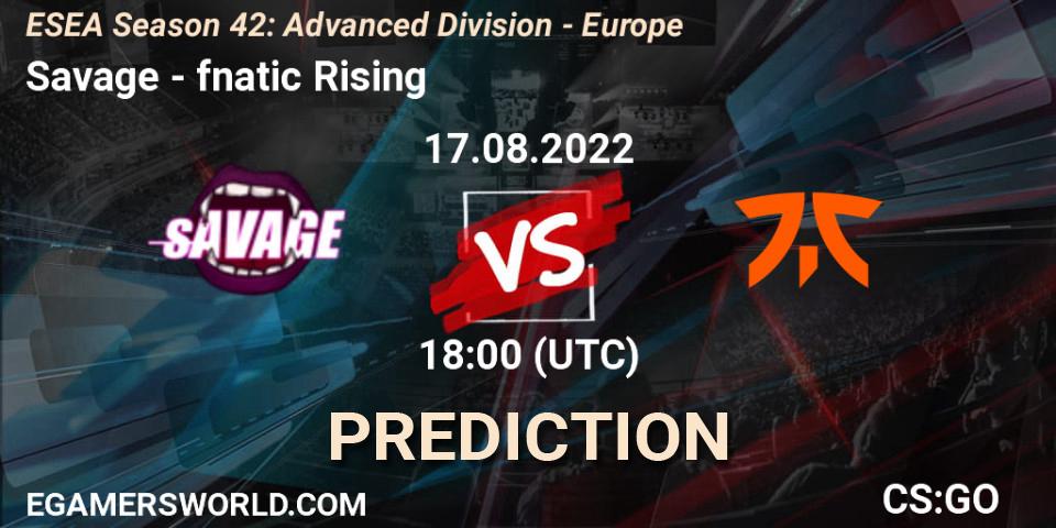 Savage - fnatic Rising: ennuste. 17.08.2022 at 18:00, Counter-Strike (CS2), ESEA Season 42: Advanced Division - Europe