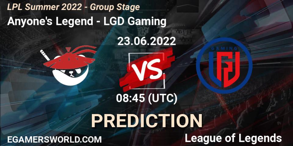 Anyone's Legend - LGD Gaming: ennuste. 23.06.22, LoL, LPL Summer 2022 - Group Stage