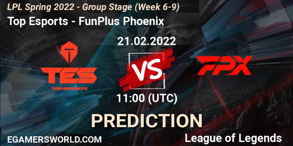 Top Esports - FunPlus Phoenix: ennuste. 21.02.2022 at 12:00, LoL, LPL Spring 2022 - Group Stage (Week 6-9)