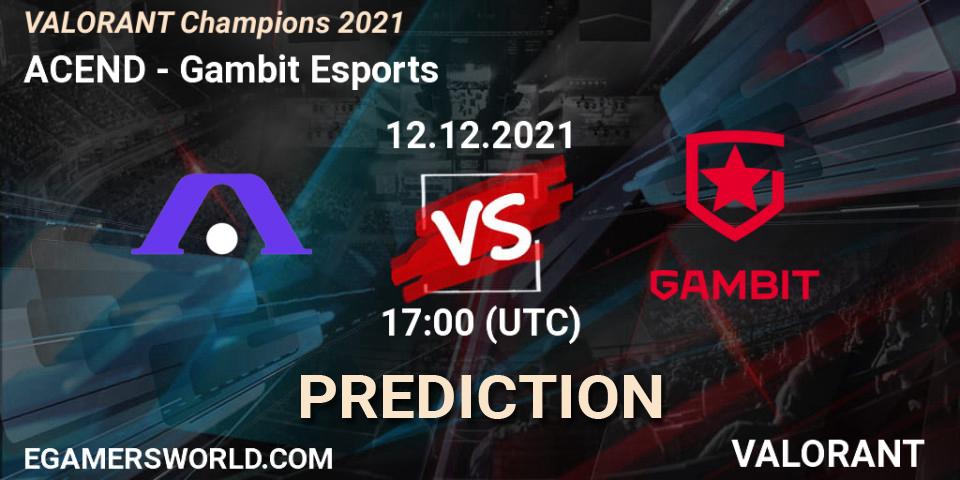 ACEND - Gambit Esports: ennuste. 12.12.2021 at 17:30, VALORANT, VALORANT Champions 2021