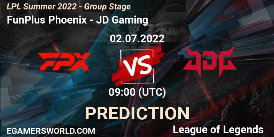 FunPlus Phoenix - JD Gaming: ennuste. 02.07.2022 at 11:00, LoL, LPL Summer 2022 - Group Stage