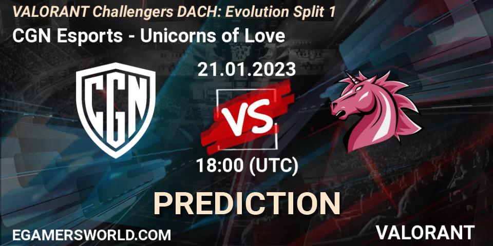 CGN Esports - Unicorns of Love: ennuste. 21.01.2023 at 18:45, VALORANT, VALORANT Challengers 2023 DACH: Evolution Split 1