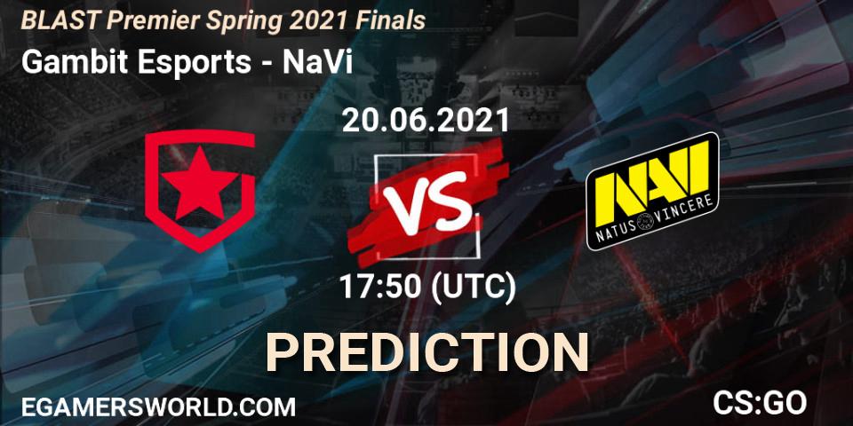 Gambit Esports - NaVi: ennuste. 20.06.2021 at 18:15, Counter-Strike (CS2), BLAST Premier Spring 2021 Finals