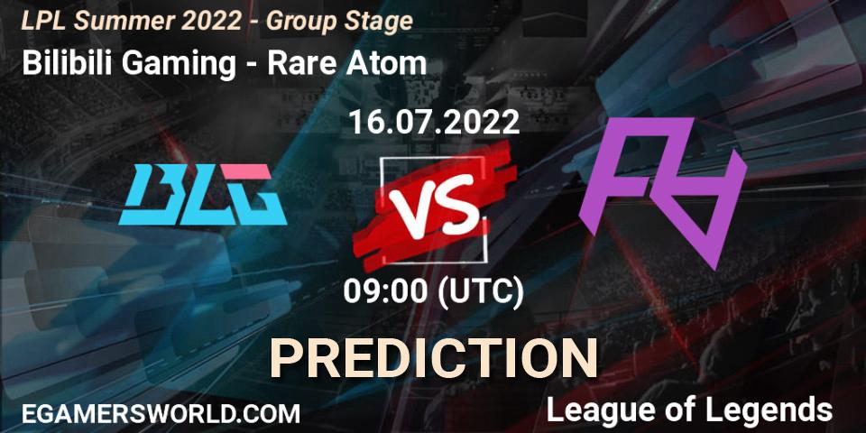 Bilibili Gaming - Rare Atom: ennuste. 16.07.2022 at 09:00, LoL, LPL Summer 2022 - Group Stage