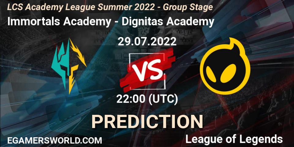 Immortals Academy - Dignitas Academy: ennuste. 29.07.2022 at 22:00, LoL, LCS Academy League Summer 2022 - Group Stage