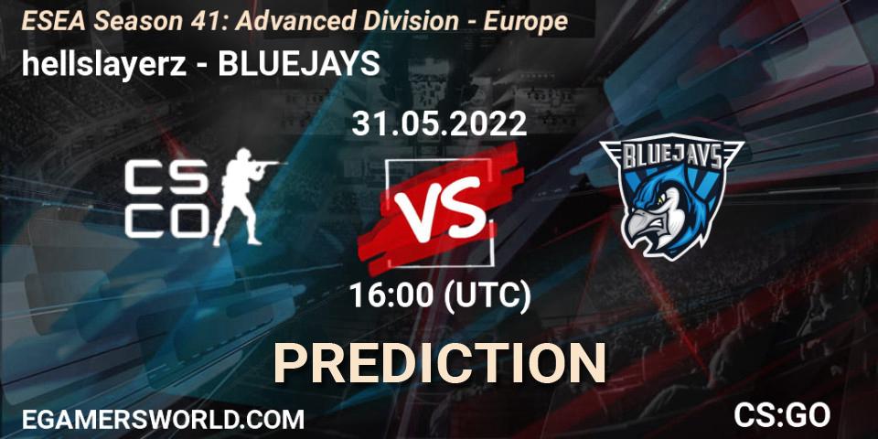 hellslayerz - BLUEJAYS: ennuste. 31.05.2022 at 16:00, Counter-Strike (CS2), ESEA Season 41: Advanced Division - Europe