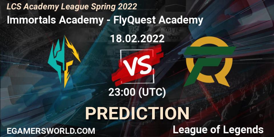 Immortals Academy - FlyQuest Academy: ennuste. 18.02.2022 at 22:55, LoL, LCS Academy League Spring 2022