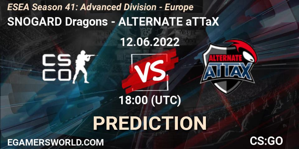 SNOGARD Dragons - ALTERNATE aTTaX: ennuste. 12.06.2022 at 18:00, Counter-Strike (CS2), ESEA Season 41: Advanced Division - Europe