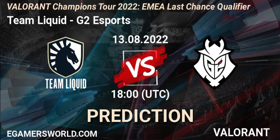 Team Liquid - G2 Esports: ennuste. 13.08.2022 at 18:10, VALORANT, VCT 2022: EMEA Last Chance Qualifier