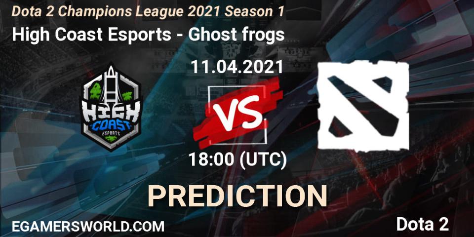High Coast Esports - Ghost frogs: ennuste. 11.04.2021 at 16:15, Dota 2, Dota 2 Champions League 2021 Season 1